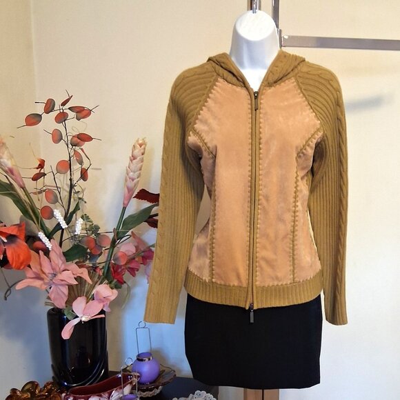 NWT Women's Yellow Camel Zip-Up Hooded Cardigan Knitwear Sweater 6 S - Picture 6 of 9